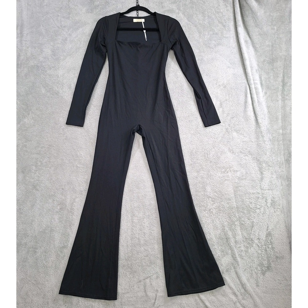 NEW Womens M Catsuit Unitard One Piece Square Neck Flare Leg Gym Athleisure Yoga - Picture 2 of 12